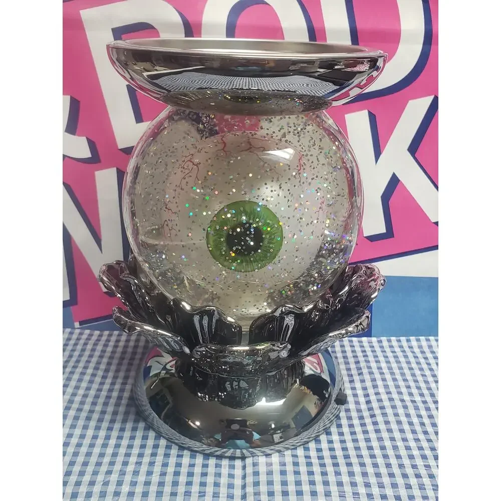 BBW Water Globe Blood Shot Eye Turning Large 3 Wick Candle Holder / Pedestal